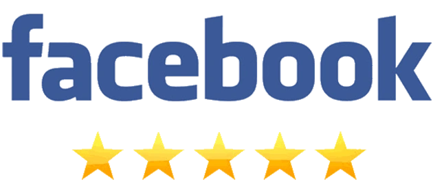 Facebook logo with five gold stars indicating excellent customer reviews for Maryland Dental Specialty Group.